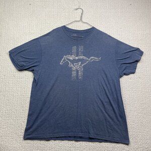 Ford Mustang Blue T-shirt Car Enthusiast Antique Classic Tee Distressed Logo 2XL